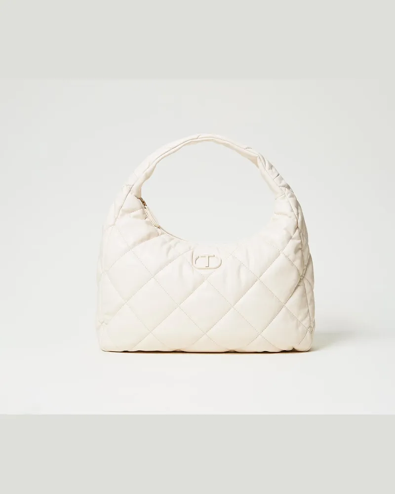 Twin-Set Taschen - Große Hobo-Stepptasche mit Wattierung, „Old White", Einheitsgröße 
