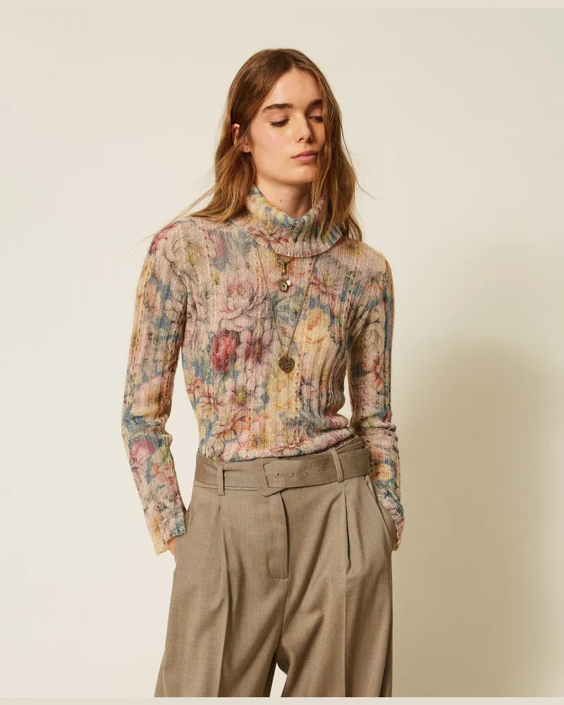 Twin-Set Rollkragenpullover mit Print Flowers