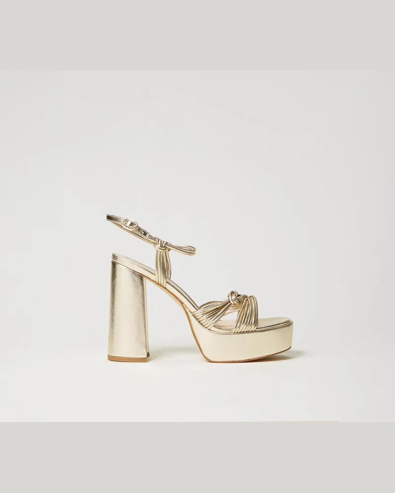Twin-Set Schuhe - Plateausandalette in Metallic-Optik, Gelbgold, Größe Gelbgold