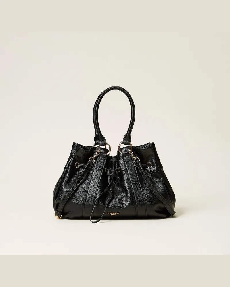Twin-Set Shopper mit Raffung, Damen, Schwarz Schwarz