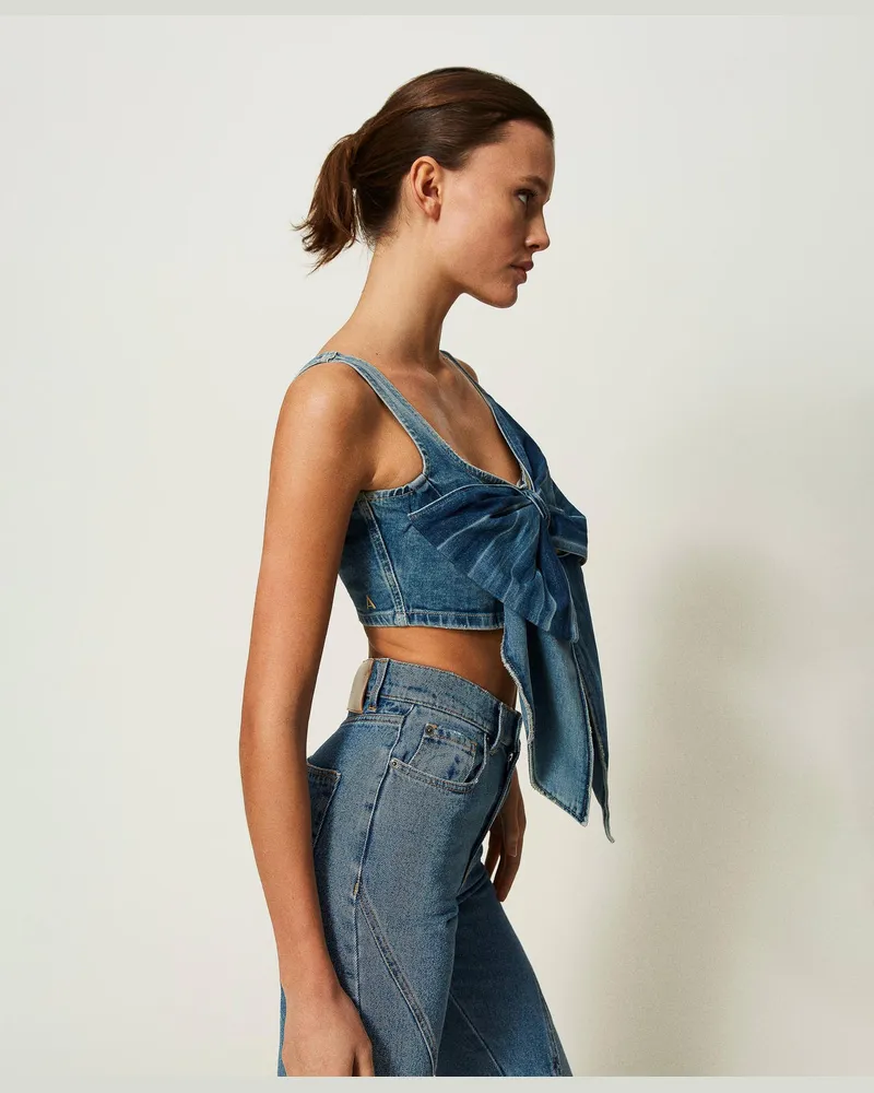 Actitude by Twinset Tops - Jeans-Top mit Schleife, Mittleres Denim, Größe: L 
