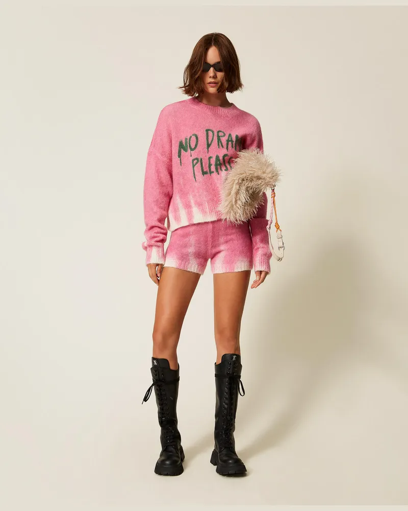 Actitude by Twinset Hosen - Shorts MYFO aus Wollmischung mit Print, Neonrosa / Drama, Wolle, Größe Neonrosa