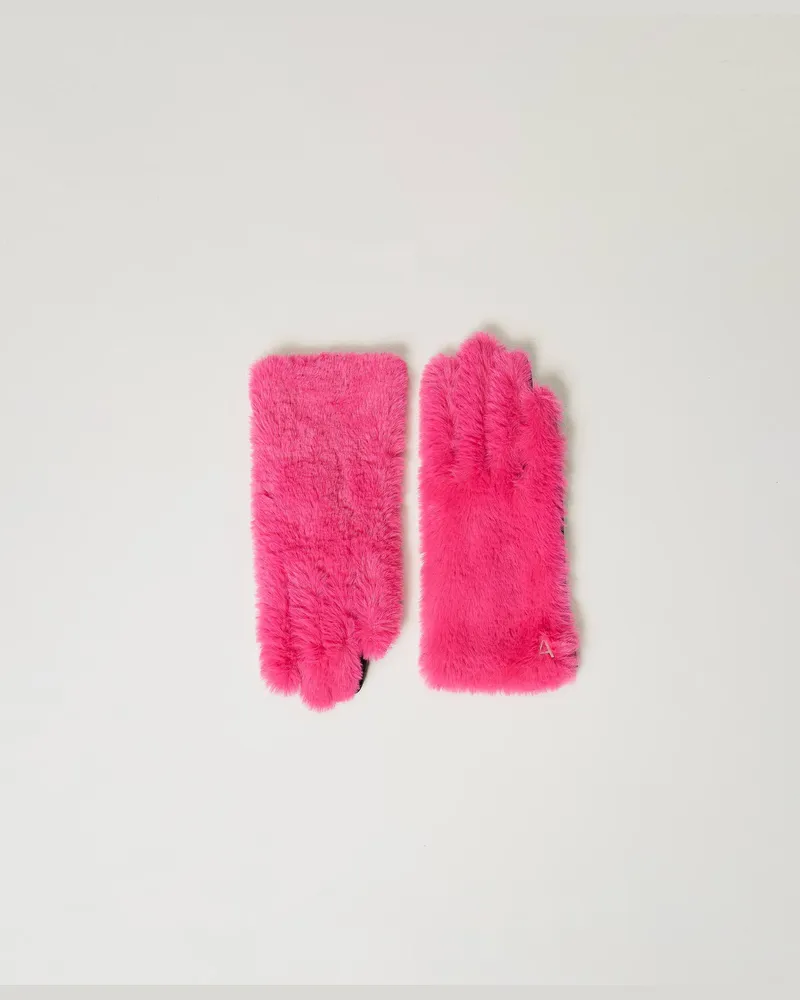 Actitude by Twinset Accessoires - Handschuhe aus Pelzimitat, Super Pink, Größe Super