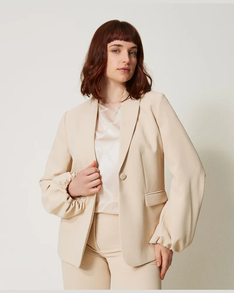 Twin-Set Jacken und Outerwear - Kreppjacke mit Raffärmeln, Delicate Beige, Größe Delicate