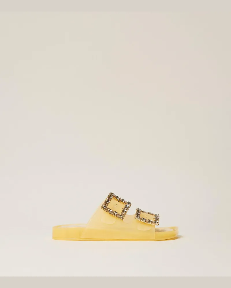 Twin-Set Schuhe - Slide-Sandale mit Schmuckschnallen, „Corn Cream"-Gelb, Größe „corn