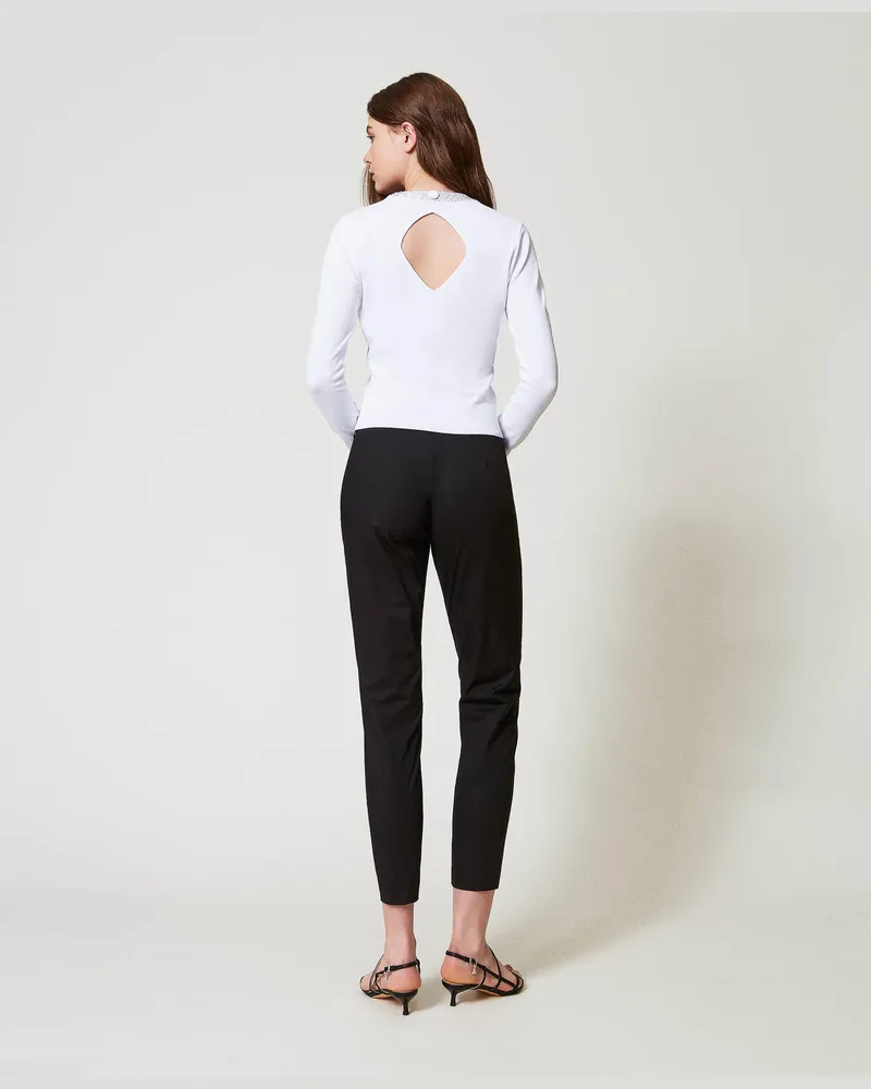 Actitude by Twinset Hosen - Hose aus Popeline mit Reißverschluss, Schwarz, Baumwolle, Größe Schwarz