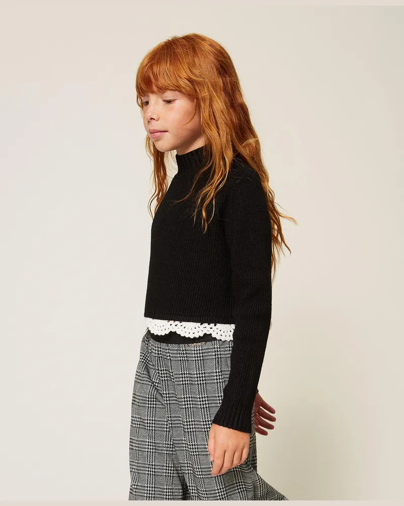 Twin-Set Stehkragenpullover mit Häkeldetails 