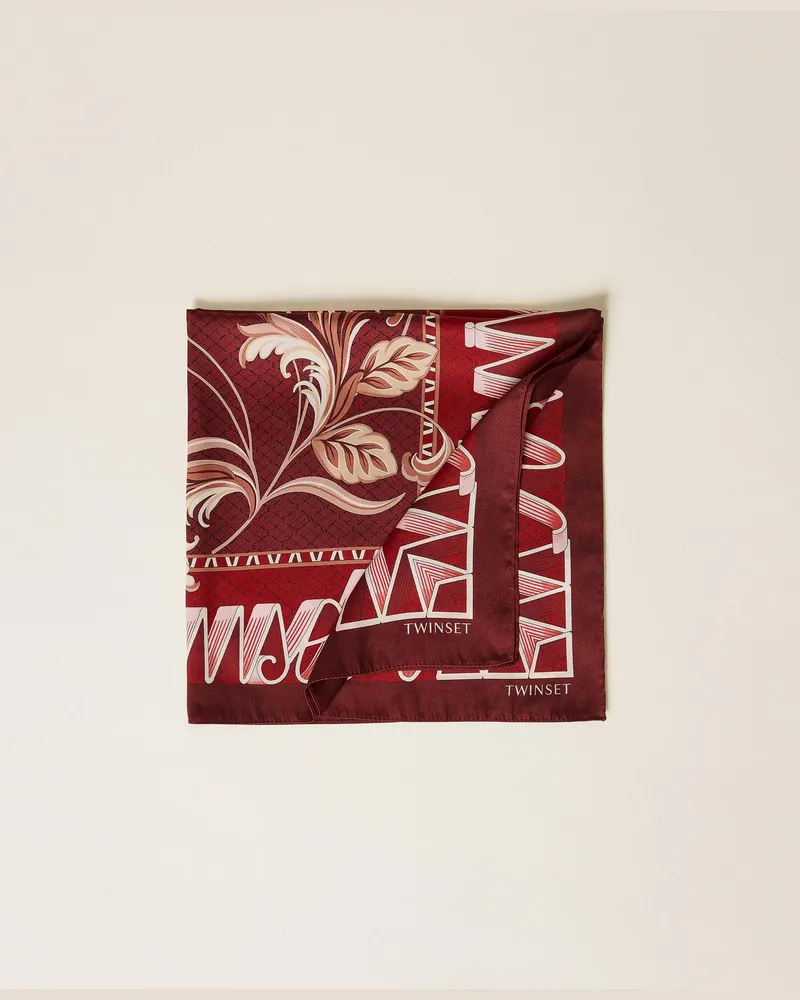 Twin-Set Halstuch aus Satin mit Print, Damen, Optical-Print Logo Bordeaux Optical-print