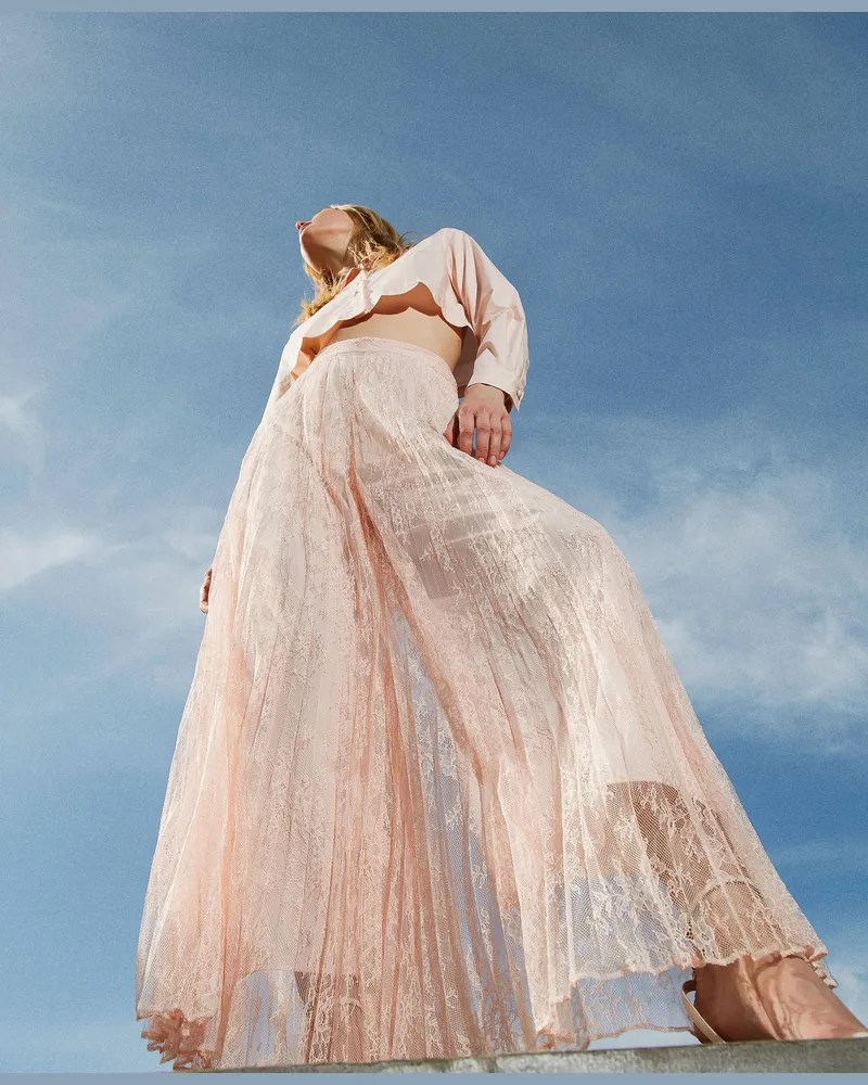 Twin-Set Hosen - Palazzohose aus plissierter Spitze, Cupcake Pink, Plissee, Größe Cupcake