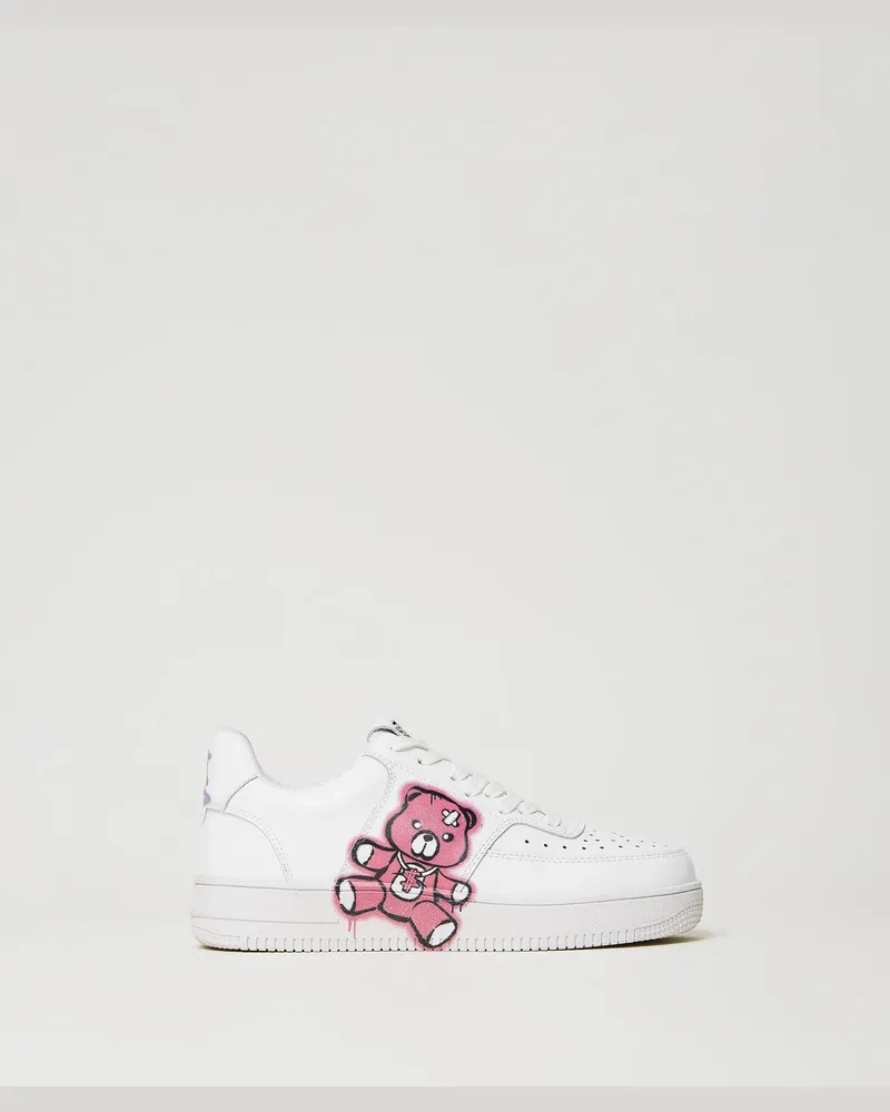 Actitude by Twinset Schuhe - MYFO Sneakers aus Leder mit Print, Weiß, Größe Weiß