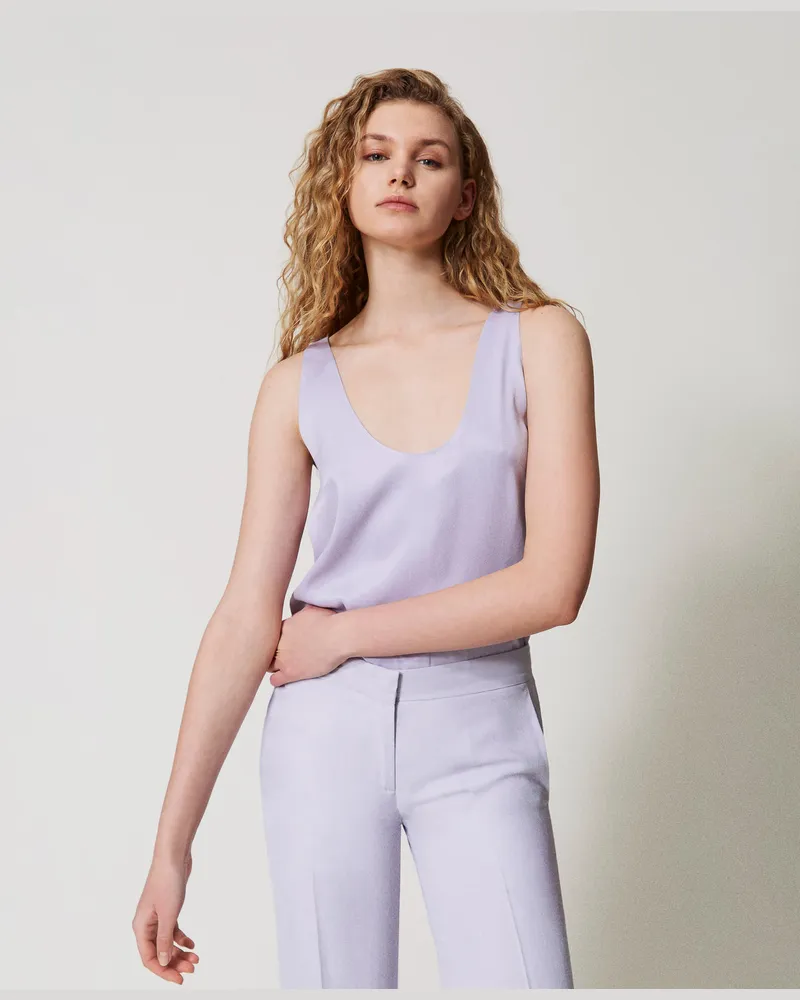 Twin-Set Tops - Top aus Satin, Fliederblütenlila, Größe Fliederblütenlila