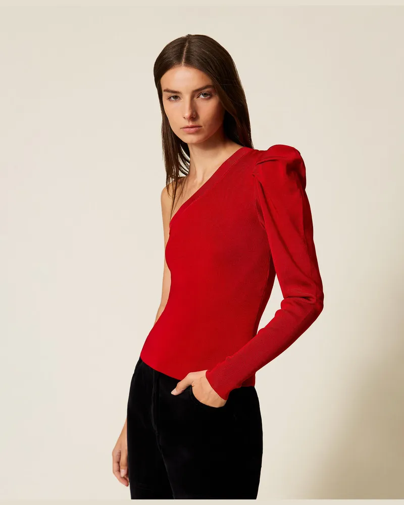 Actitude by Twinset Einschultriger Pullover mit Raffung, Kirsch Rot, Größe Kirsch