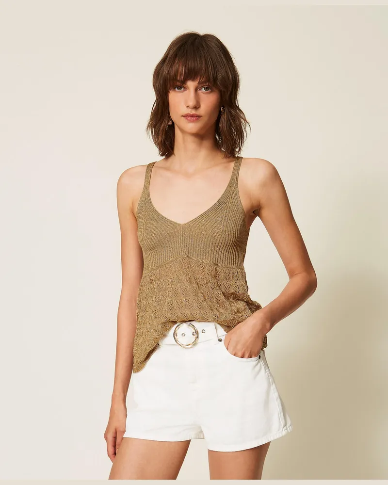 Twin-Set Shorts aus Bull-Denim mit Gürtel Weiß