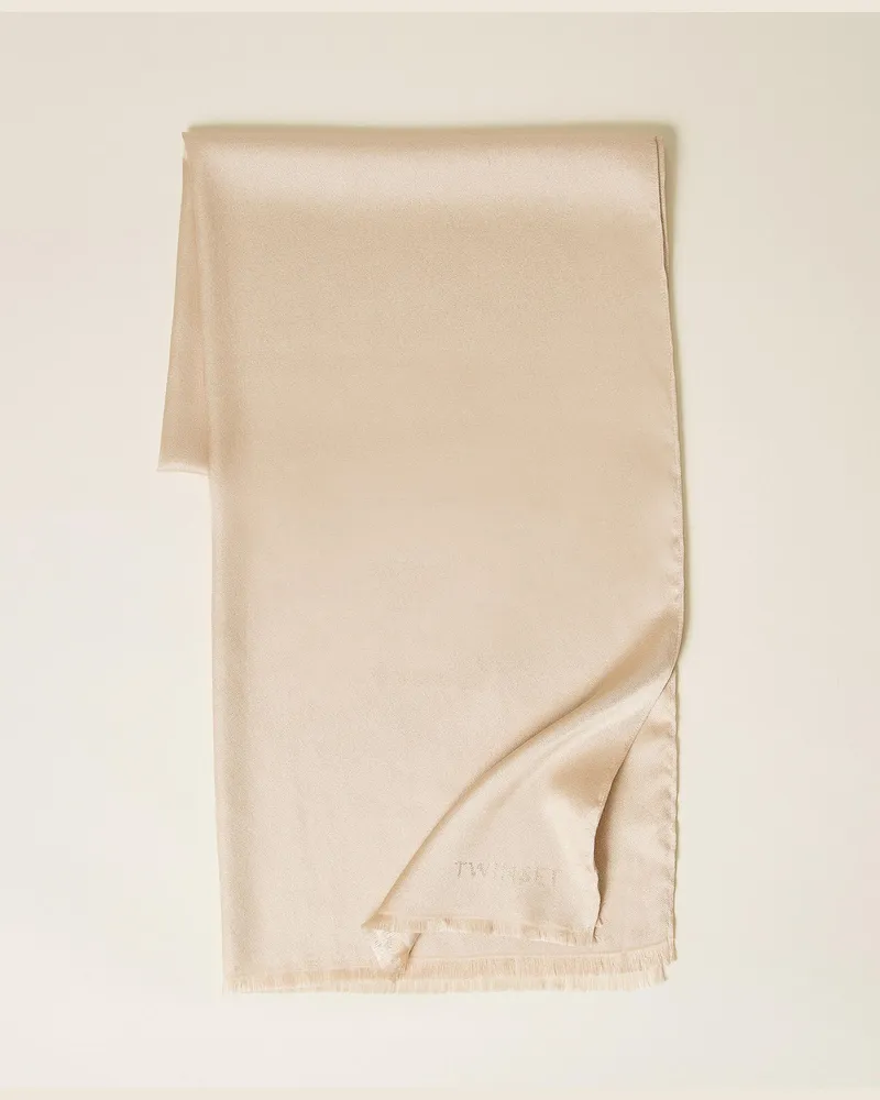 Twin-Set Accessoires - Stola mit Lurex und Jacquard-Logo, „Parchment"-Beige, Einheitsgröße „parchment“-beige