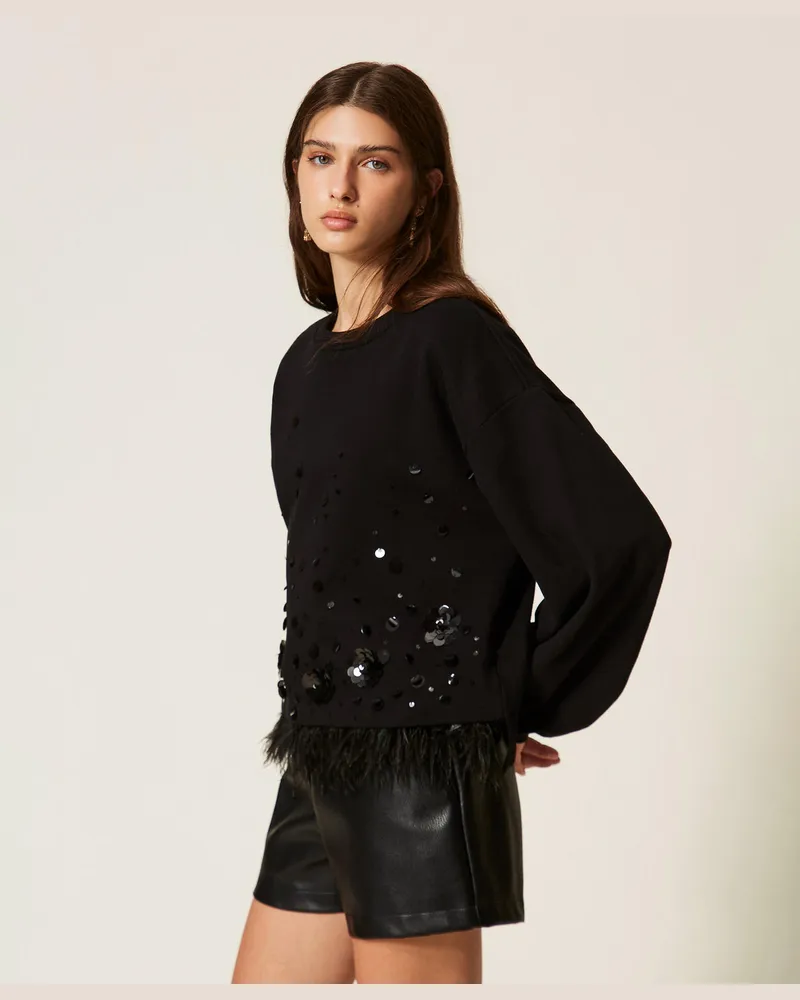 Actitude by Twinset Sweatshirt mit Stickerei und Federn Schwarz