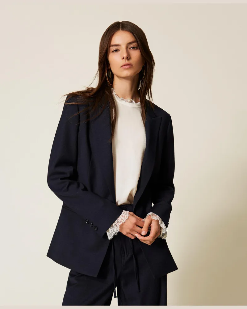 Twin-Set Jacken und Outerwear - Blazer aus Wollmischung, Klassisches Blau, Wolle, Größe Klassisches