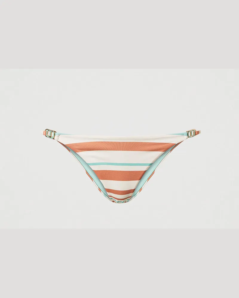 Twin-Set Bademode - Brazilian-Bikinihose mit Streifen, Streifen Almond Beige / Green Marine / Amber Brown, Gestreift, Größe Streifen