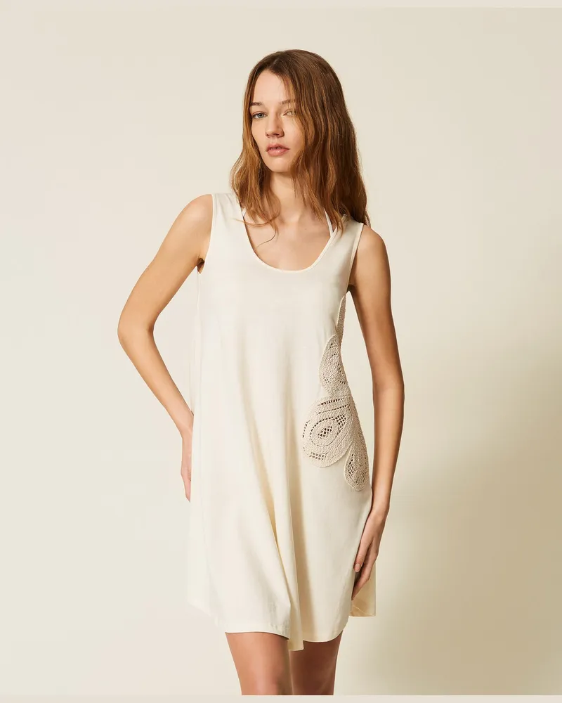 Twin-Set Tops - Maxi-Top mit Stickerei im Häkeldessin, Weiß Vanille, Baumwolle, Größe Weiß