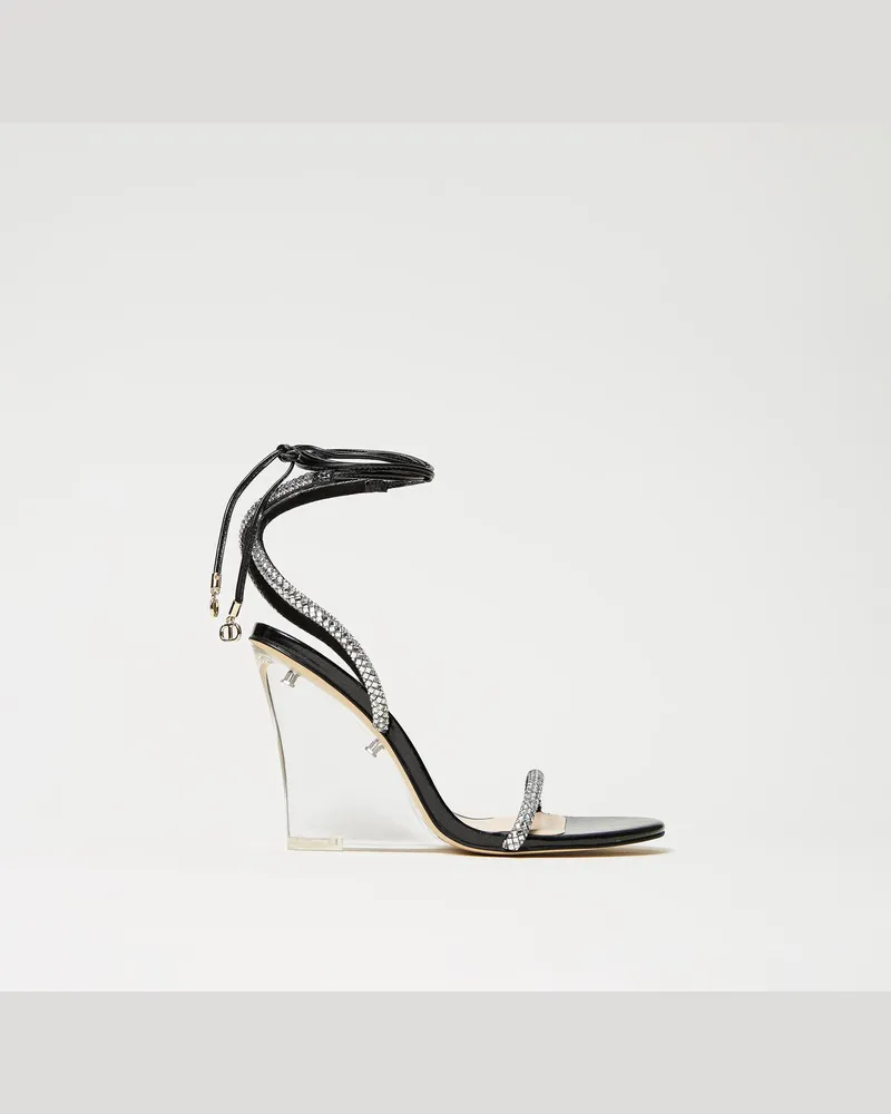 Twin-Set Schuhe - Keilsandalette mit strassbesetzten Riemchen, Schwarz, Größe Schwarz