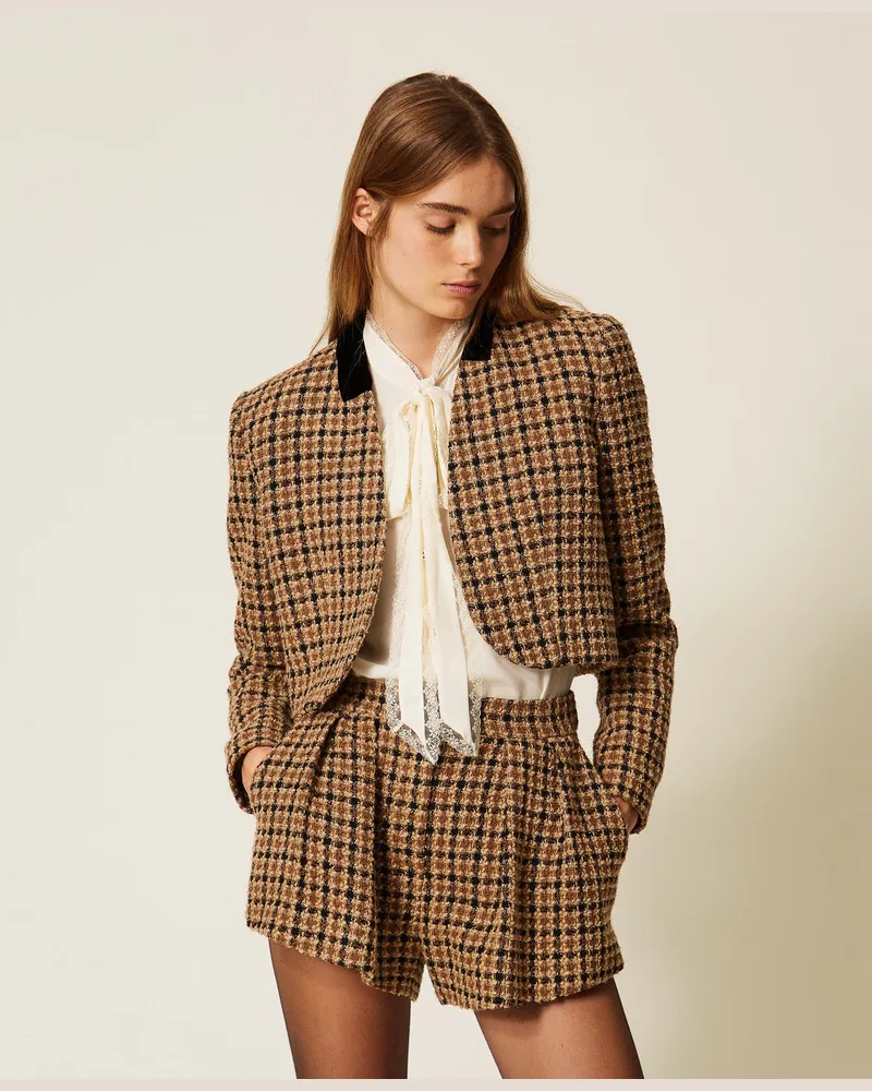 Twin-Set Spenzer-Jacke aus Bouclé mit Karomuster Bouclè
