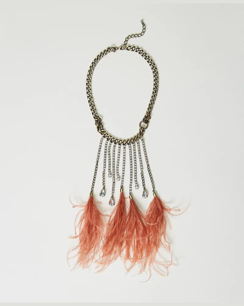 Twin-Set Accessoires - Halskette mit Federn und Strass, Rosette, Einheitsgröße Rosette