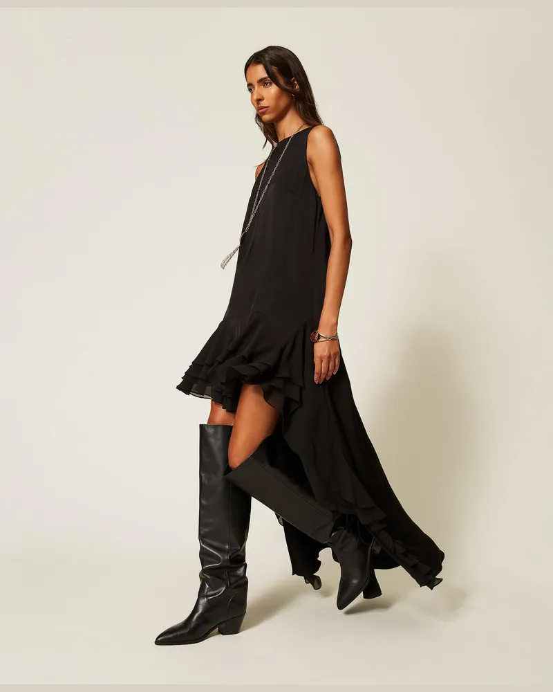 Actitude by Twinset Asymmetrisches Myfo Maxikleid aus Satin Schwarz