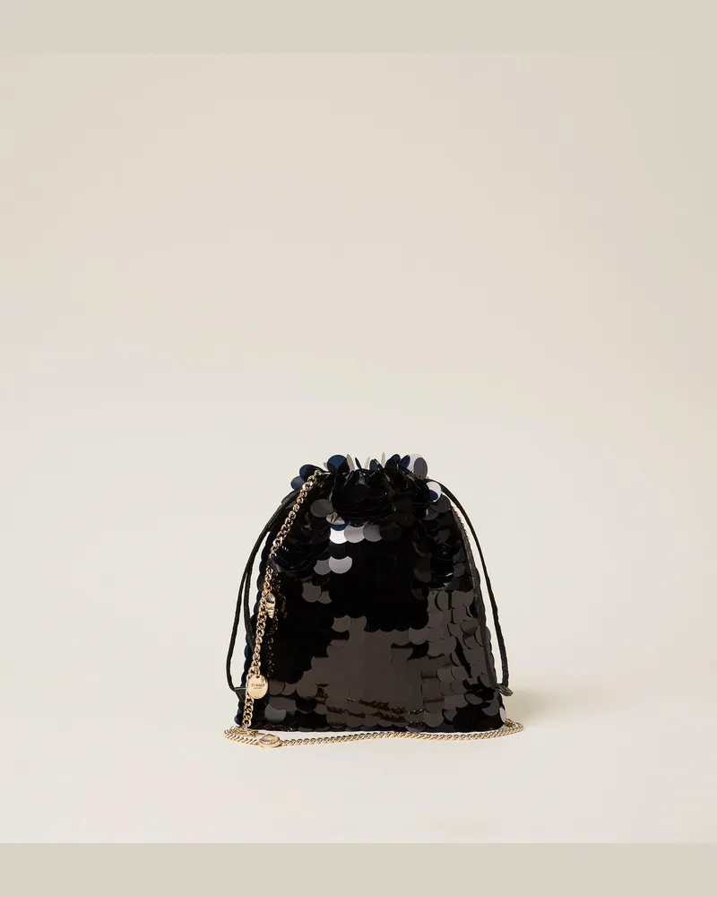 Twin-Set Accessoires - Pochette aus Satin mit Pailletten, Schwarz, Paillettes, Einheitsgröße Schwarz