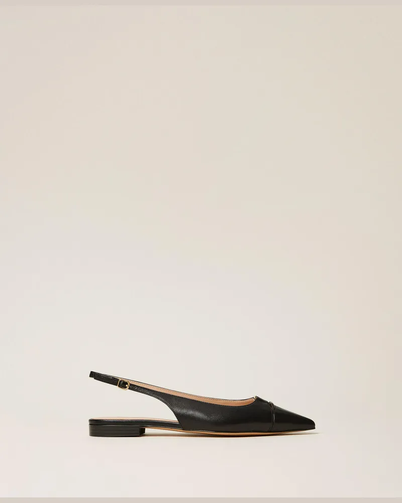 Twin-Set Schuhe - Slingback-Ballerina aus Leder, Schwarz, Größe Schwarz