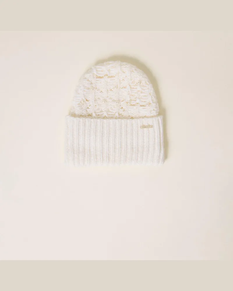 Twin-Set Strickmütze mit Perlen Perlmutt
