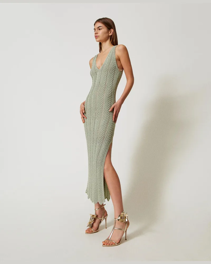 Twin-Set Kleider - Lurex-Midistrickkleid, Water Green Lurex, Größe Water