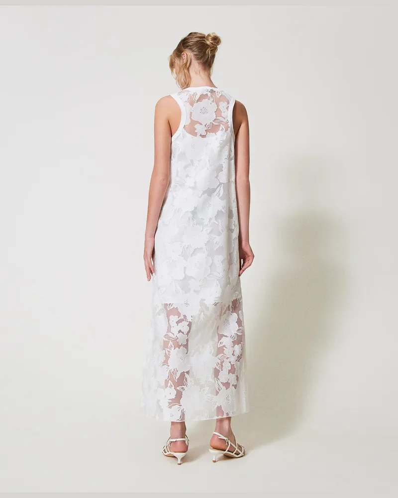 Actitude by Twinset Kleider - Maxikleid aus Fil-Coupé-Organza, "Papers"-Weiß, Mit Blumen, Größe Papers-weiß