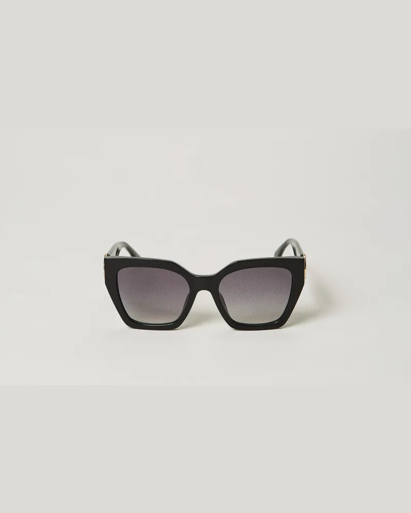 Twin-Set Quadratische Oversized-Sonnenbrille, Damen, Shiny Black Shiny