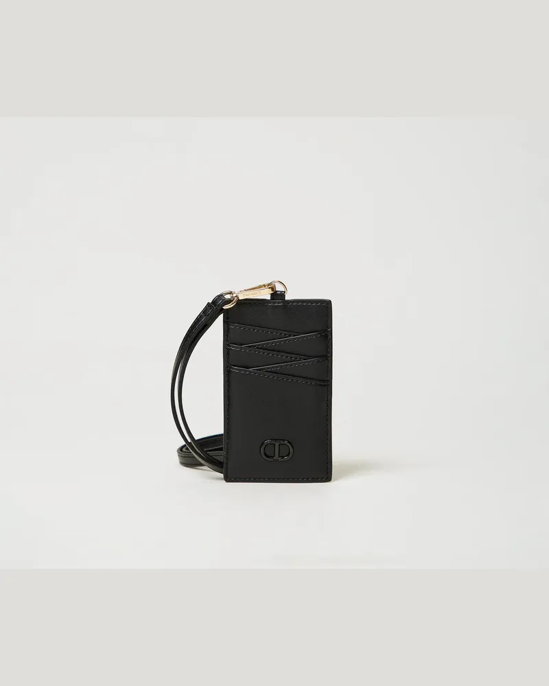 Twin-Set Accessoires - Kartenetui mit Trageriemen und Oval T, Schwarz, Einheitsgröße Schwarz