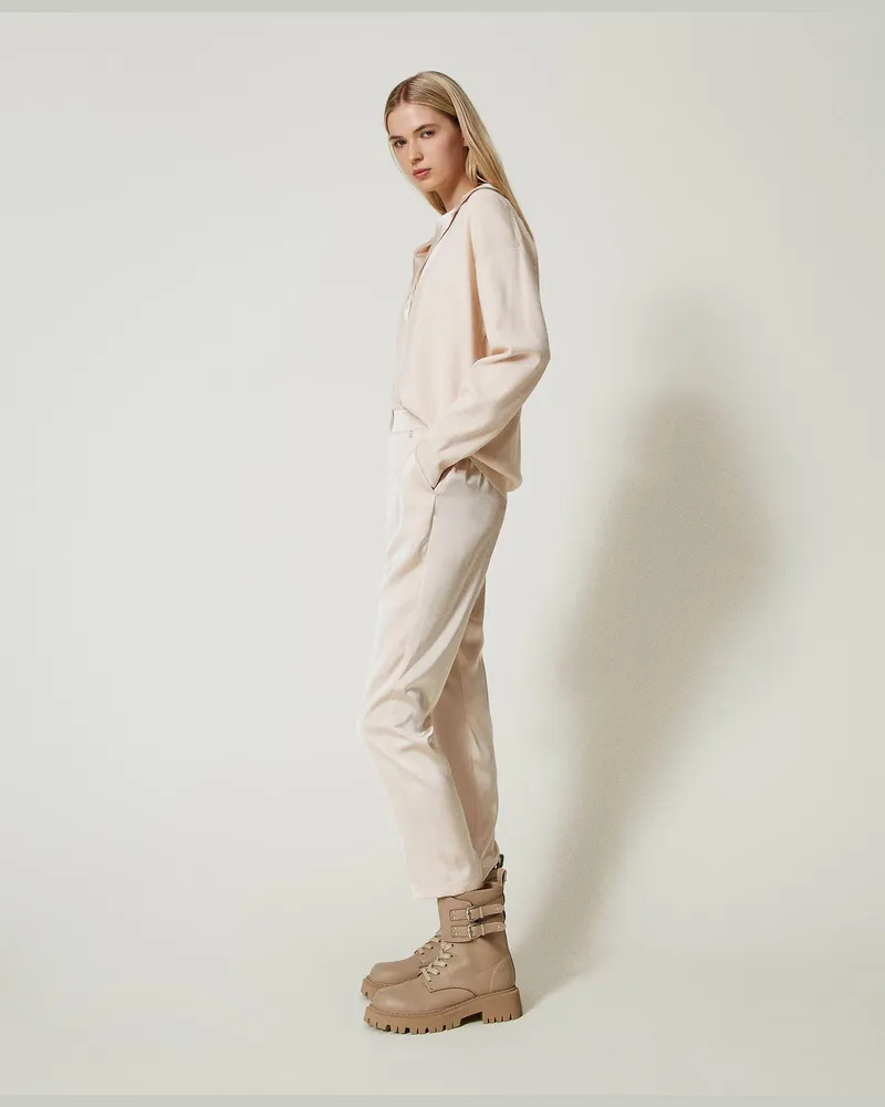 Actitude by Twinset Hosen - Zigarettenhose aus Satin, Rosa Cloud Pink, Größe Rosa