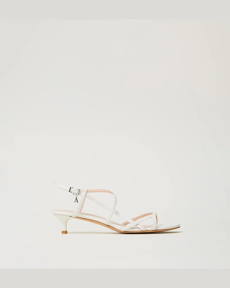 Actitude by Twinset Schuhe - Sandalette mit Riemchen und Logo, Sugar Weiß, Größe Sugar