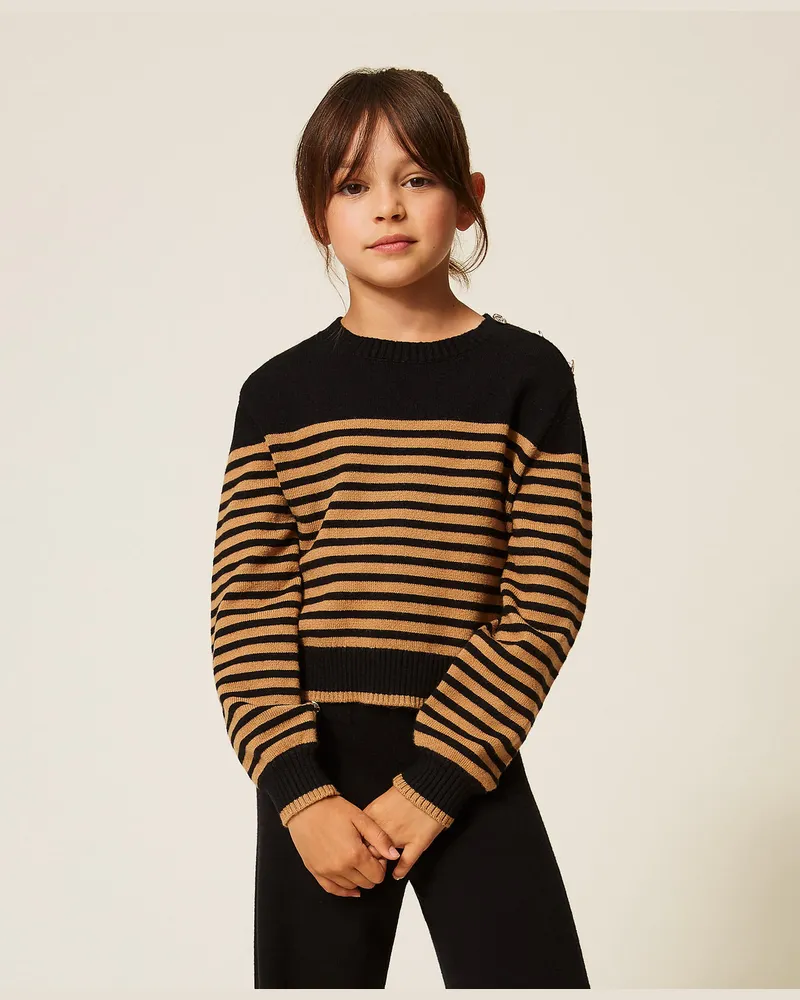 Twin-Set Gestreifter Pullover mit Knöpfen 
