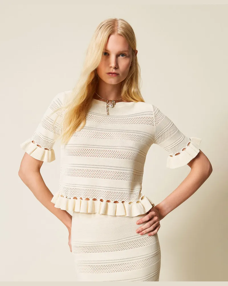 Twin-Set Pullover mit Volant, Perlmutt, Größe Perlmutt