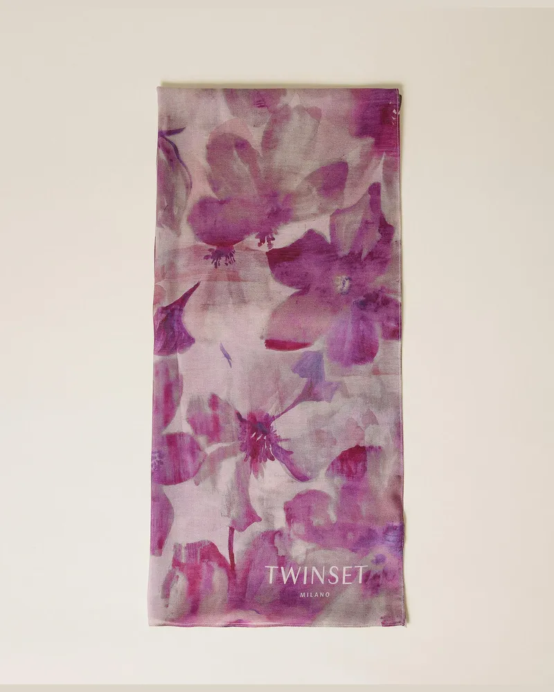 Twin-Set Accessoires - Stola mit Blumen und Logo, Blumen-Print Dusty Magentarot, Einheitsgröße Blumen-print