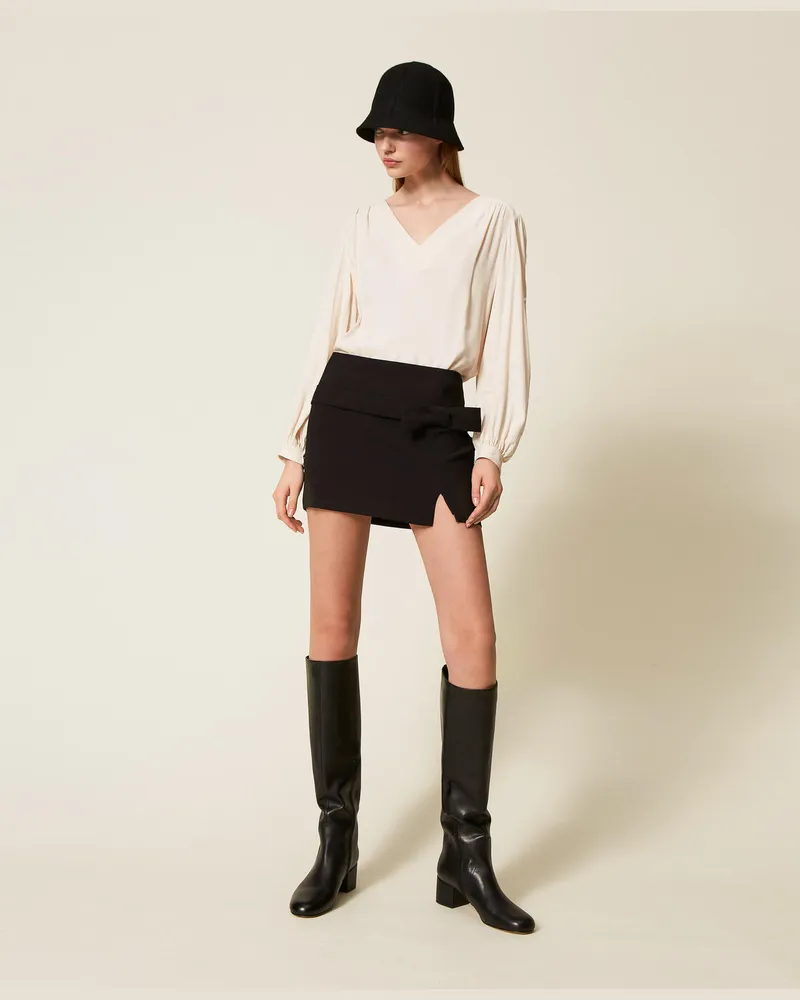 Twin-Set Röcke - Minirock aus Crêpe-Cady mit Schleife, Schwarz, Größe: 48 