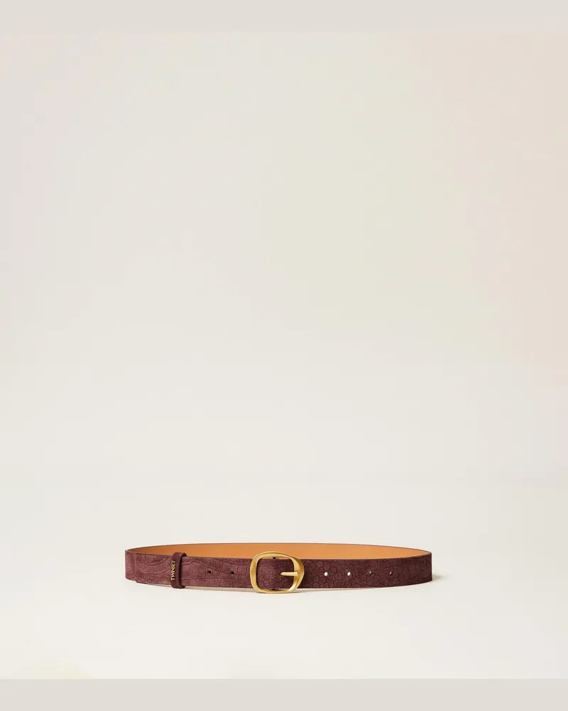 Twin-Set Gürtel aus Veloursleder mit Krokoprägung, Damen, Krokoprint Bordeaux Krokoprint