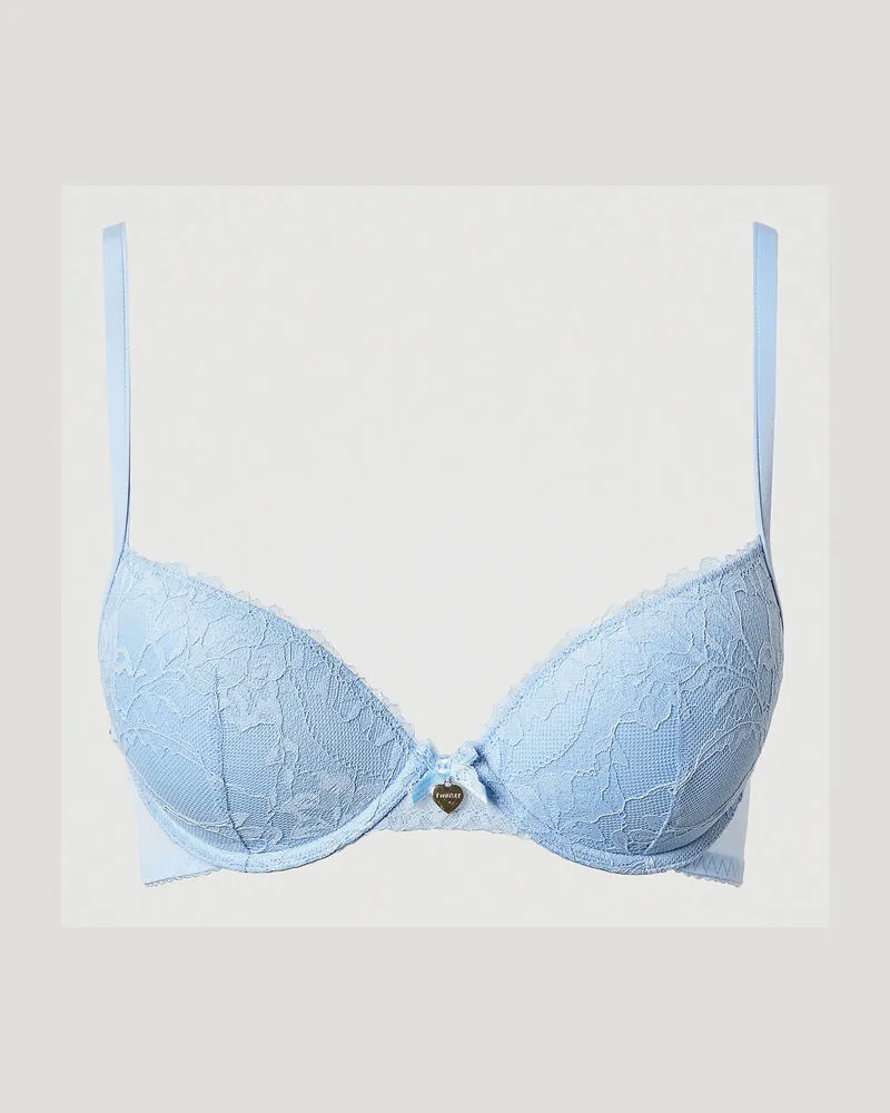 Twin-Set Unterwäsche - Push-up-BH aus Spitze mit Tüll, "Blue Topaz"-Azur, Größe: 2-D 