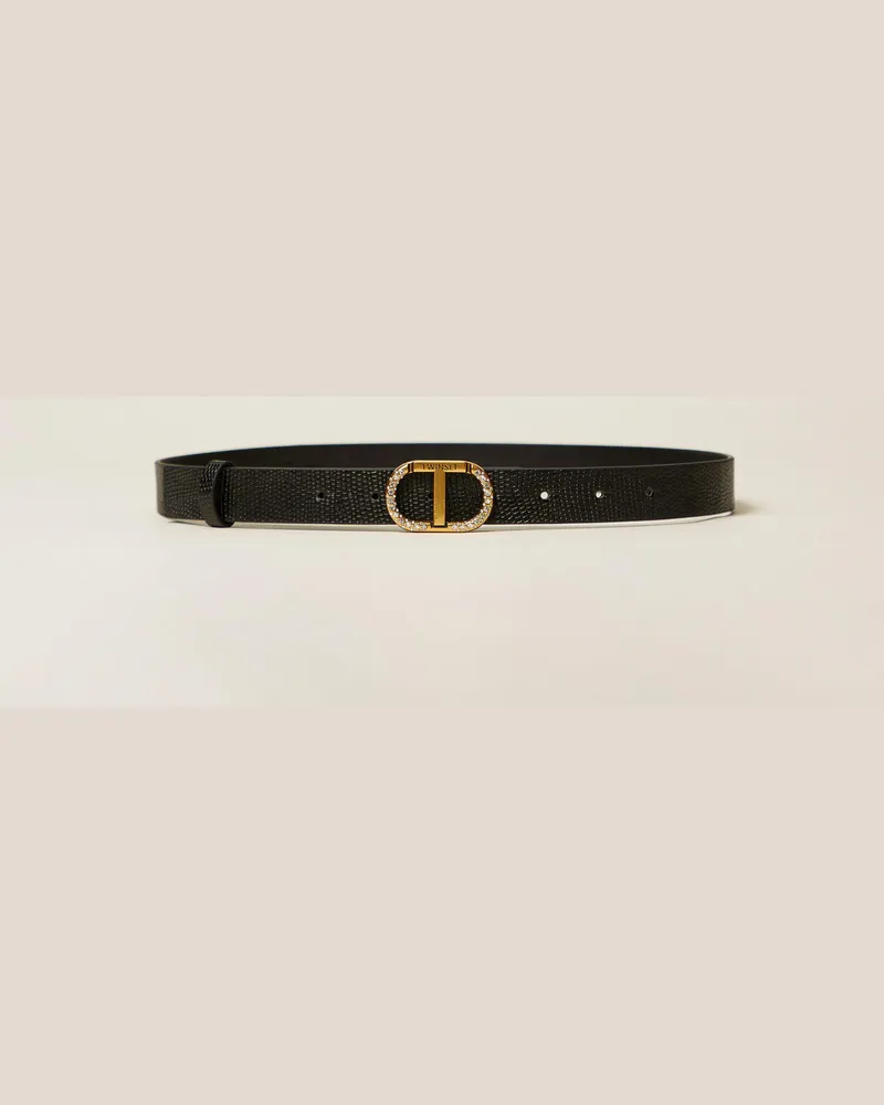 Twin-Set Accessoires - Ledergürtel mit „Oval T" und Strass, Schwarz, Größe Schwarz