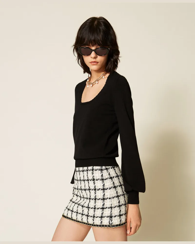 Twin-Set Figurbetonter Pullover mit Häkeldetails Schwarz