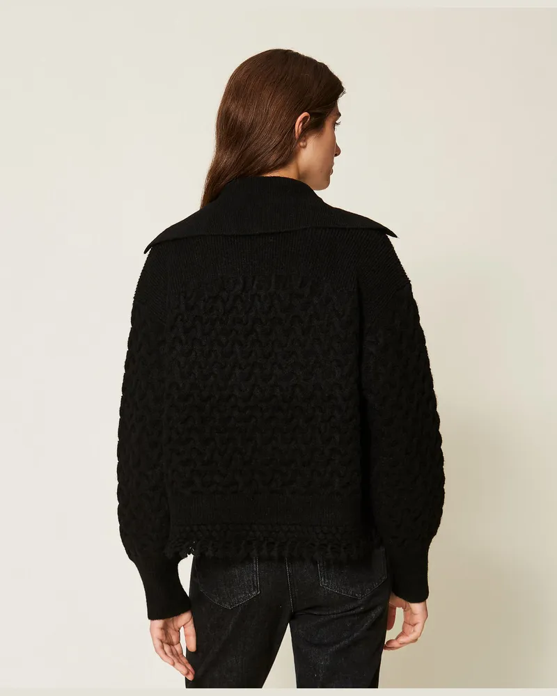 Actitude by Twinset Pullover mit Zopfmuster und Häkeldetails Schwarz