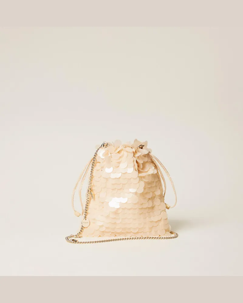 Twin-Set Pochette aus Satin mit Pailletten Rope-beige