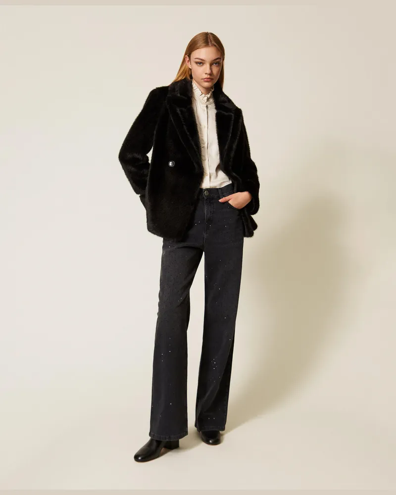 Twin-Set Schwarze 5-Pocket-Jeans mit Strass, Denimschwarz, Größe: 32 