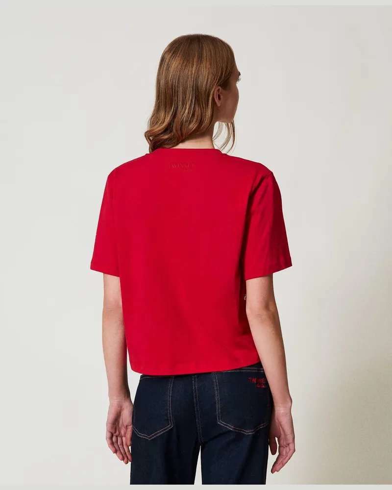 Actitude by Twinset T-Shirts - Cropped-T-Shirt mit Stickereien, Love Potion, Baumwolle, Größe Love