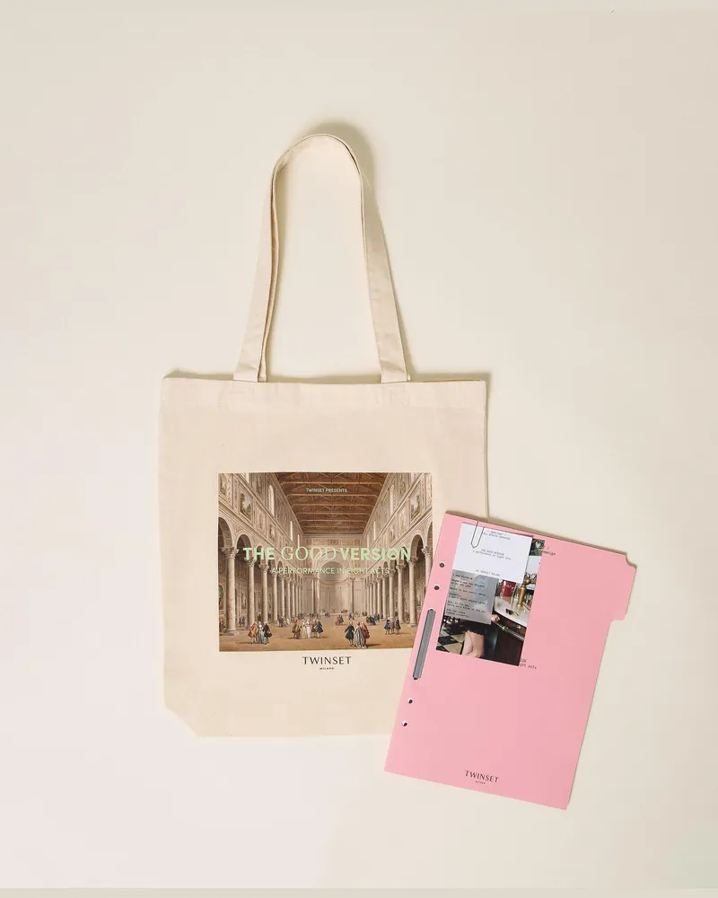 Twin-Set Shopper aus Twill mit Aufdruck CROSSING PRACTICE, Damen, Crossing practice Crossing