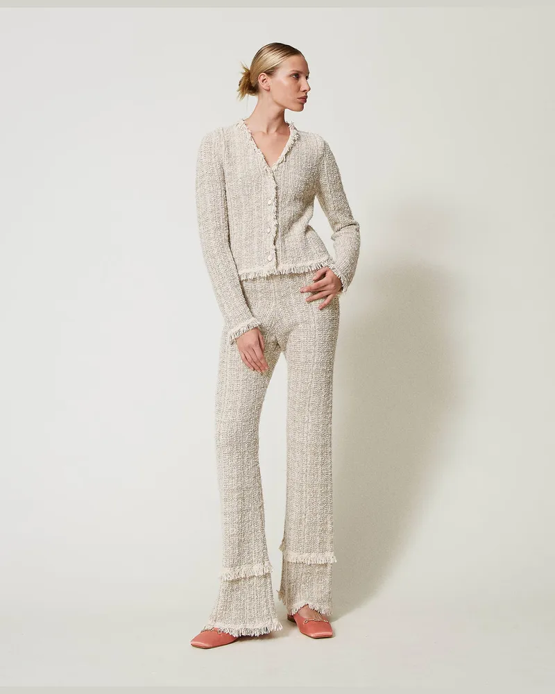 Twin-Set Hosen - Hose aus Jacquard-Strick mit Lurex, Lurex Gold-Jacquard, weiß, Größe Lurex