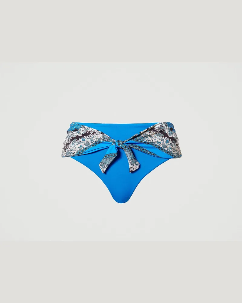 Twin-Set Bademode - Hohe Bikinihose mit Schleife, Foulardprint „Neon Ink"-Blau, Größe: II 